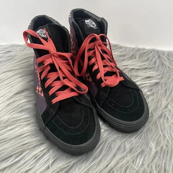 Vans Sk8 Hi Reissue Checkerboard Warp Black Paprika Pink Purple Shoes Women 10.5 - Picture 2 of 10